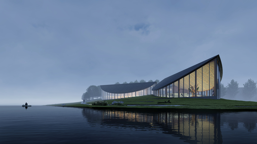 field object lab embeds leaf-shaped community center along lake's edge in china
