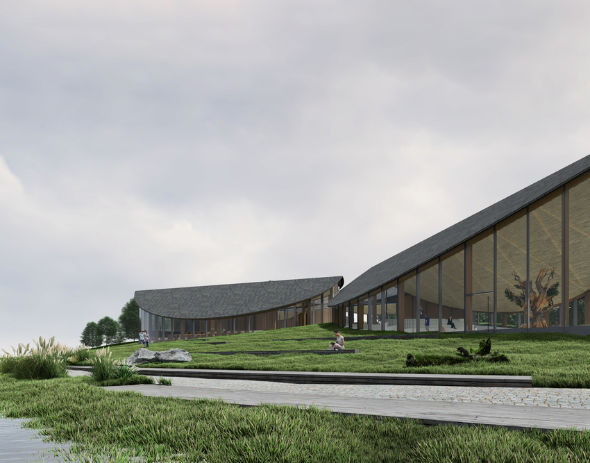 field object lab embeds leaf-shaped community center along lake's edge in china