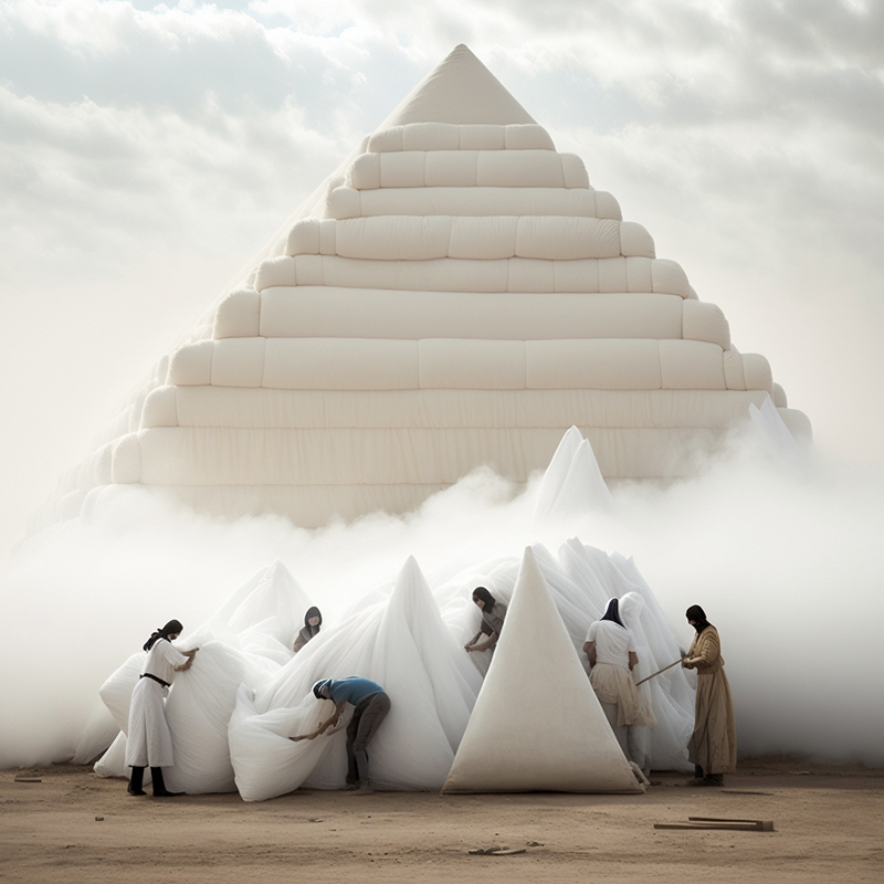 ulises AI reimagines ancient pyramids as cozy monuments made of plush pillows