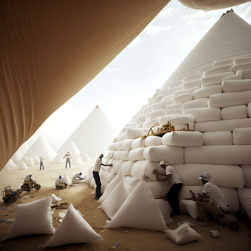 ulises AI reimagines ancient pyramids as cozy monuments made of plush pillows