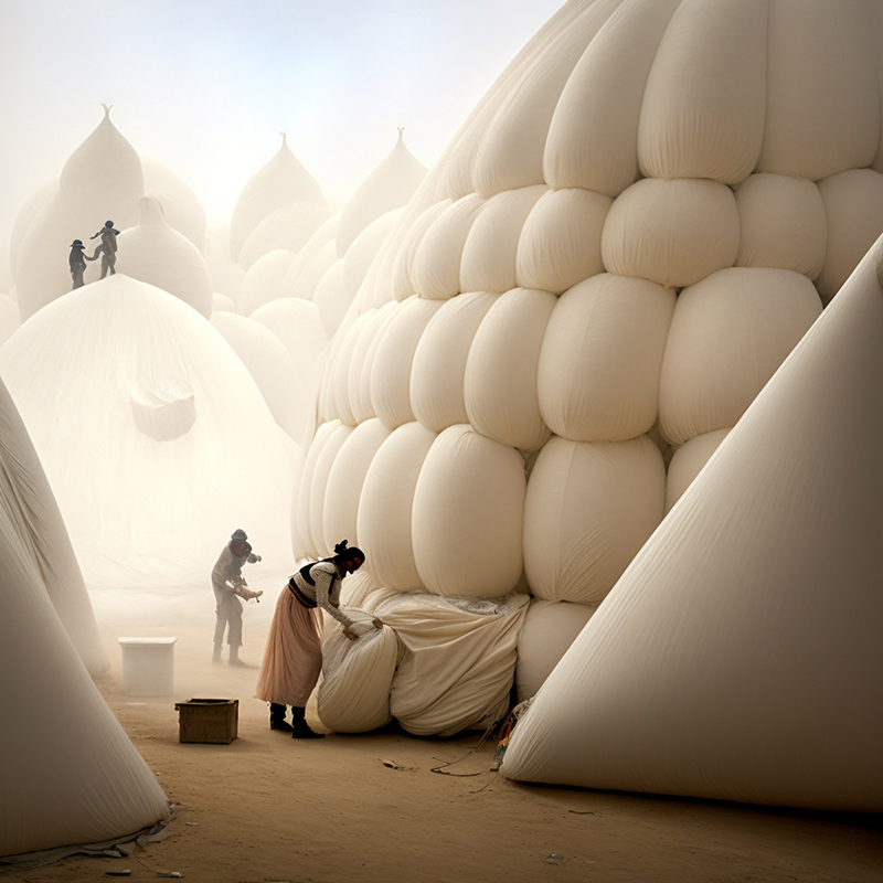 ulises AI reimagines ancient pyramids as cozy monuments made of plush pillows