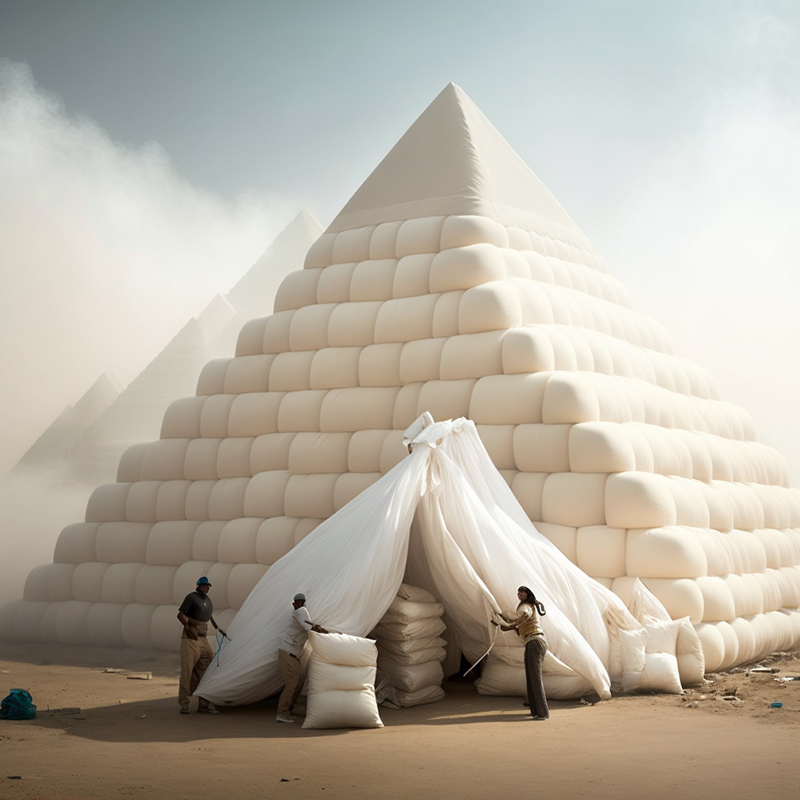 ulises AI reimagines ancient pyramids as cozy monuments made of plush pillows