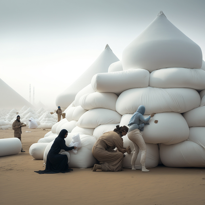 ulises AI reimagines ancient pyramids as cozy monuments made of plush pillows