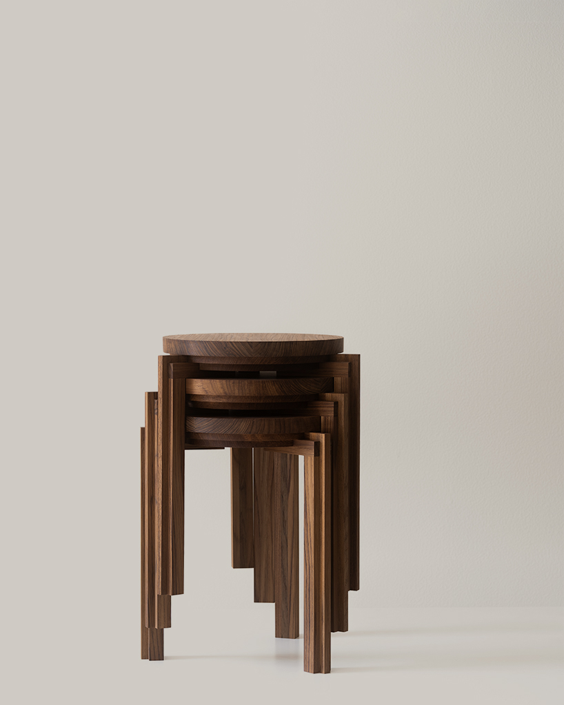 cornice: stackable wooden stool by nao iwamatsu acts as seat, side table, and sculpture - 3