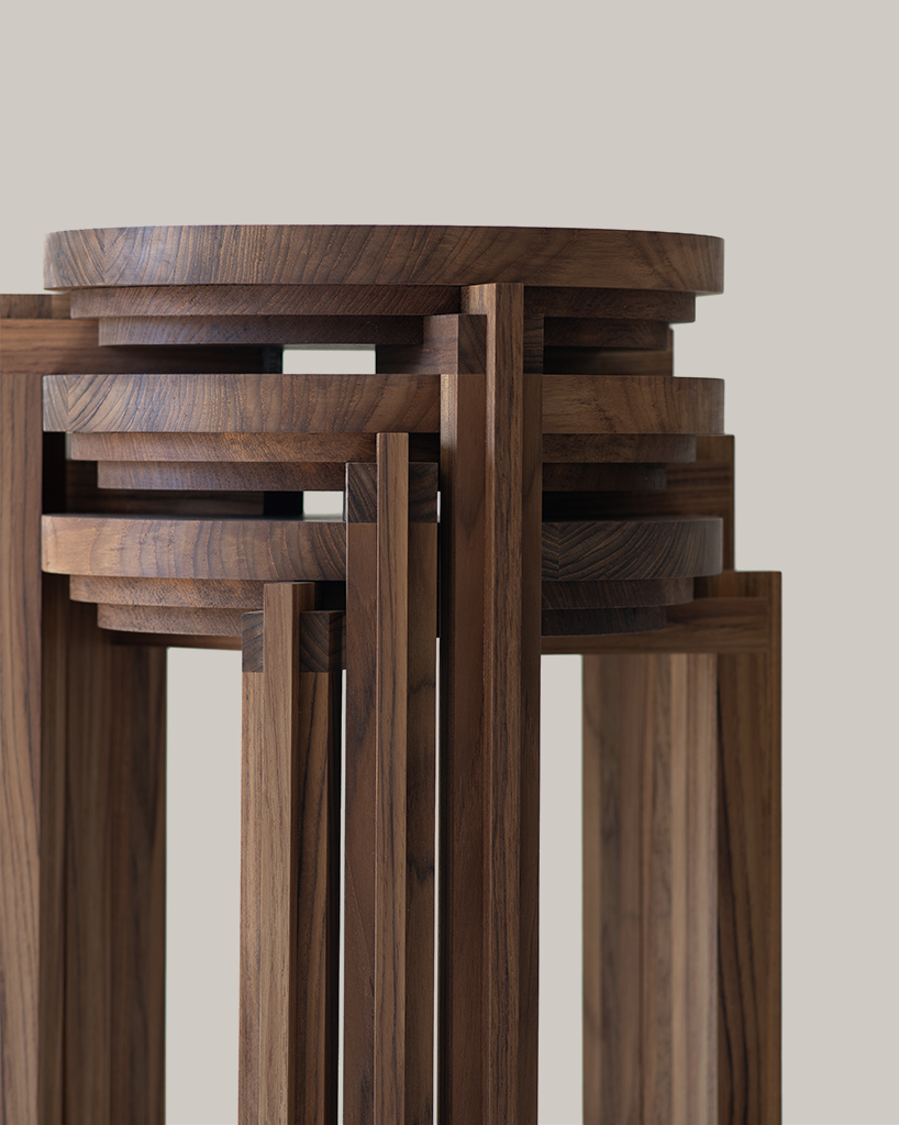 cornice: stackable wooden stool by nao iwamatsu acts as seat, side table, and sculpture - 4