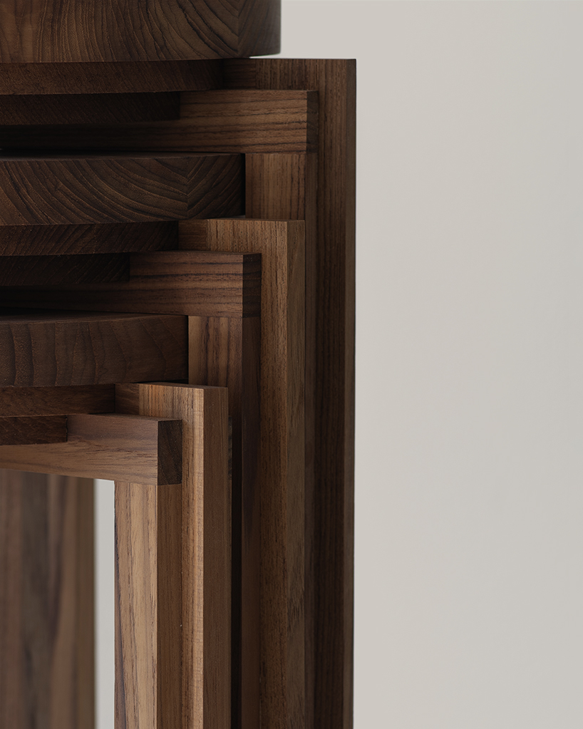 cornice: stackable wooden stool by nao iwamatsu acts as seat, side table, and sculpture - 5
