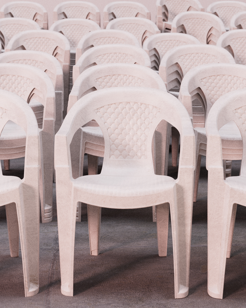 andrea papi's plastic colosseum shaped by stacked chairs brings theatre back to the people