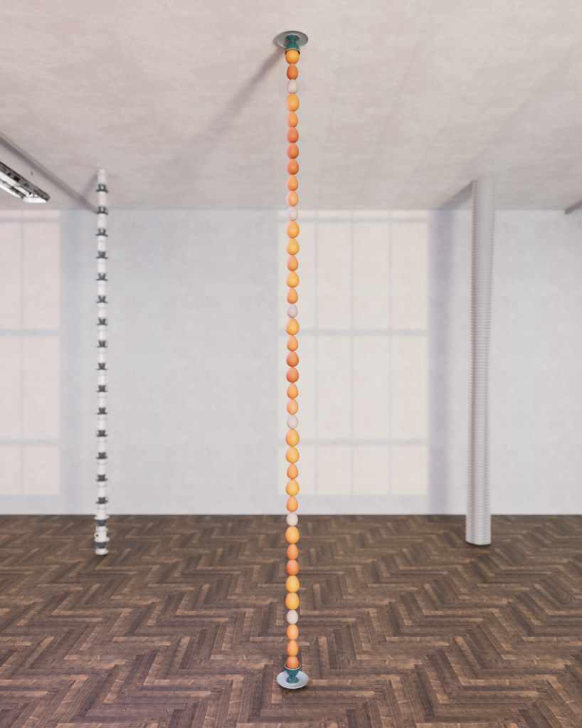 andrea papa piles kitchen utensils to pillars to spotlight the importance of a balanced diet 