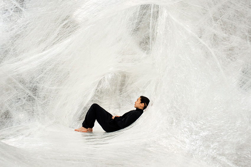 numen/for use stretches giant cocoon-like installation across historic dockyard chatham
