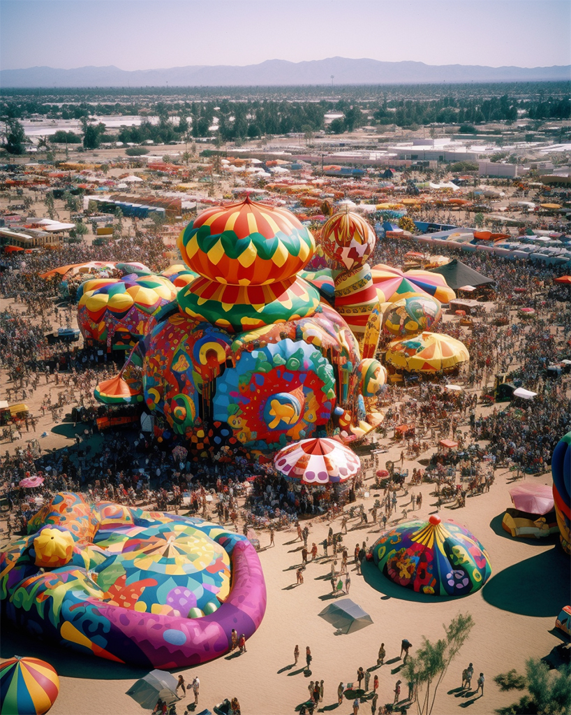 roger wilson imagines inflatable monuments and whimsical canopies enlivening coachella