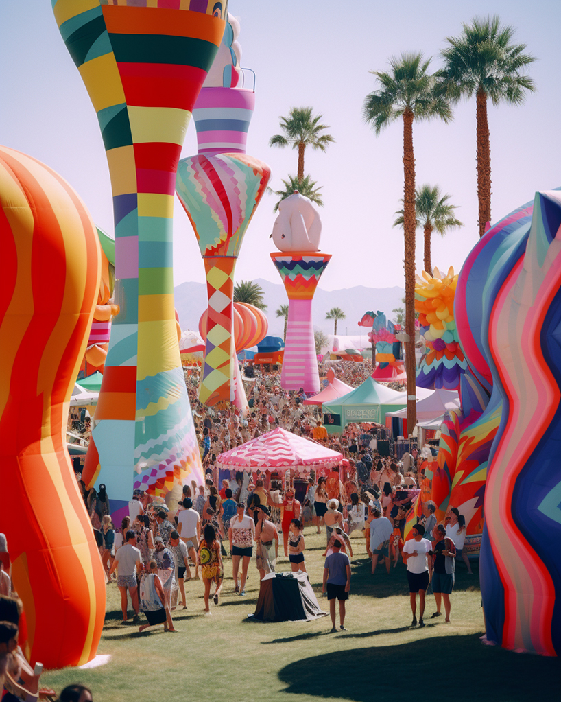 roger wilson imagines inflatable monuments and whimsical canopies enlivening coachella