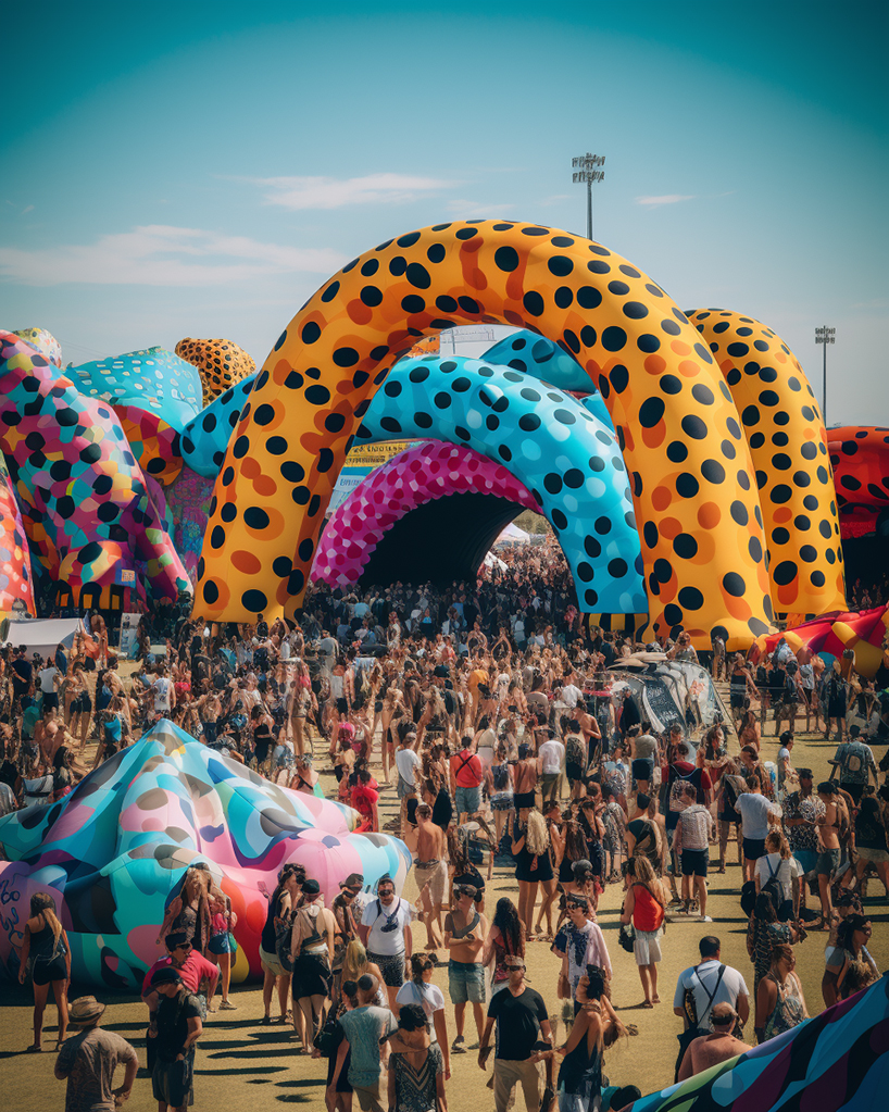 roger wilson imagines inflatable monuments and whimsical canopies enlivening coachella