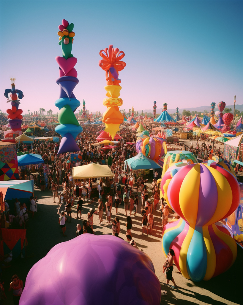 roger wilson imagines inflatable monuments and whimsical canopies enlivening coachella