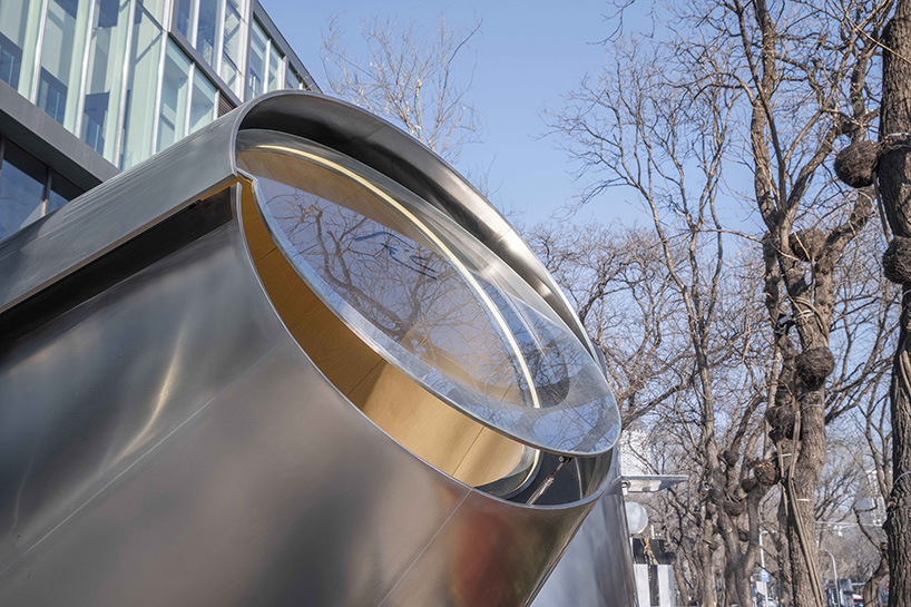 reflective steel volumes reinterpret the pour-over dripper for kurasu’s beijing pop-up pavilion - 6
