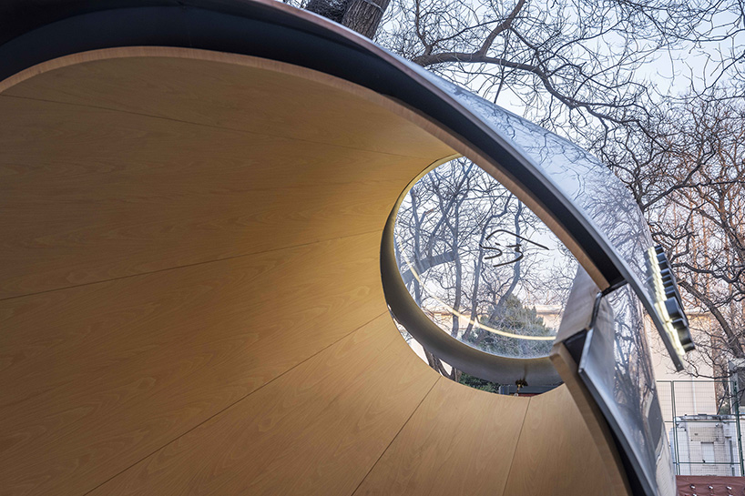 reflective steel volumes reinterpret the pour-over dripper for kurasu’s beijing pop-up pavilion - 7