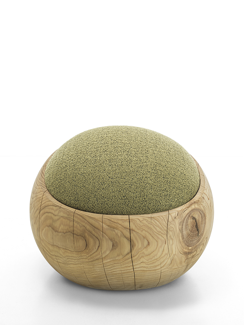 samuele montorfano and iginio massari fuse furniture design and pastry-making unite for bignè-inspired poufs