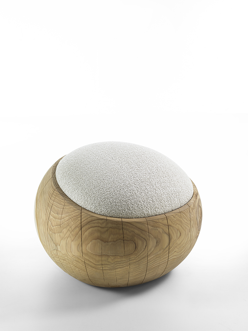 samuele montorfano and iginio massari fuse furniture design and pastry-making unite for bignè-inspired poufs