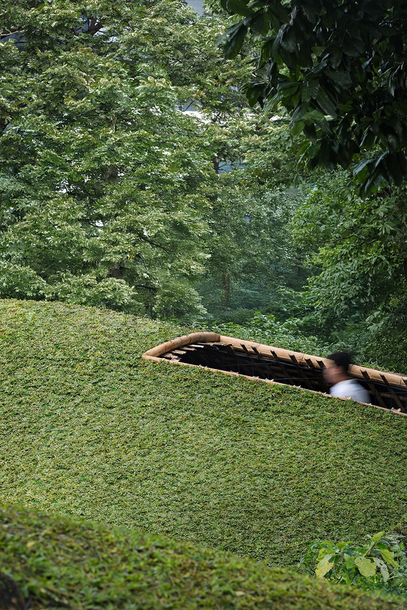 woven bamboo encloses urban chicken coop pavilion in jakarta park by RAD+ar