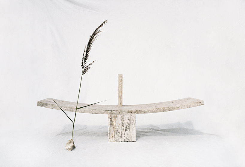 leonardo talarico handcrafts monolithic benches and fountains from tuscan travertine