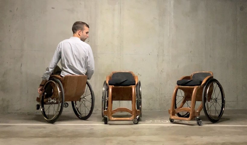 paul de livron crafts wooden wheelchair for the pope with burnt oak beams from notre-dame