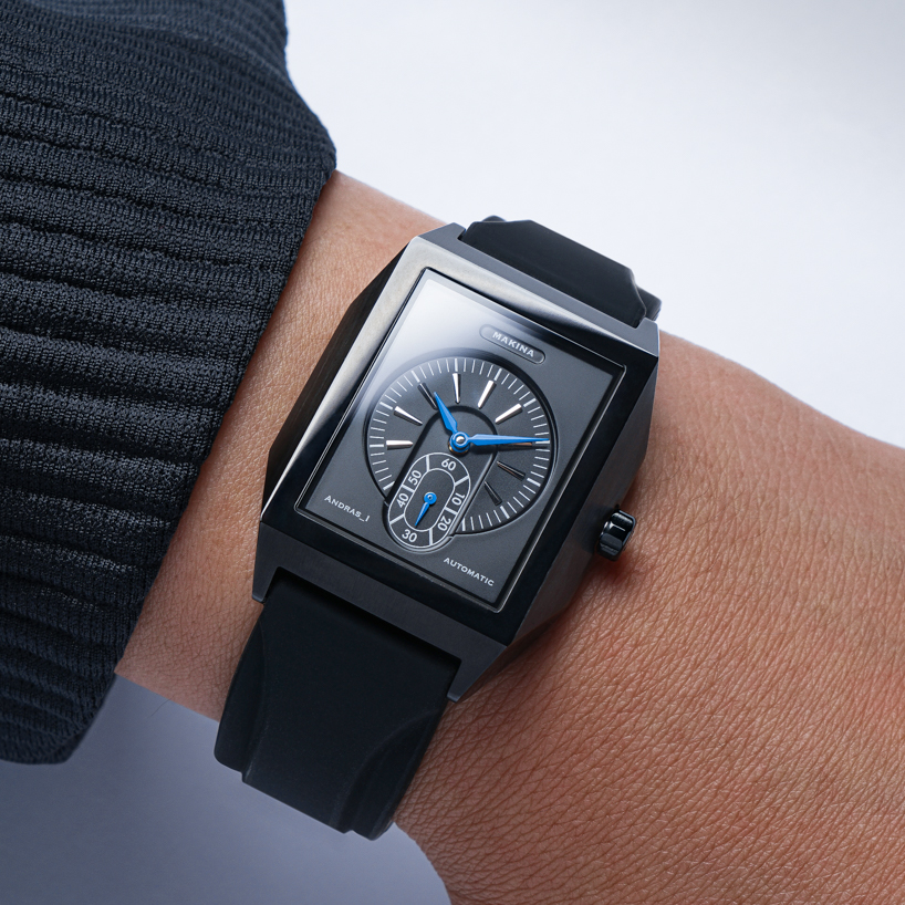 makina crafts an angular, contemporary interpretation of three-handed art deco watches