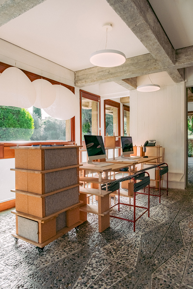 smarin's reconfigurable cork and wood installation welcomes visitors at villa arson, france