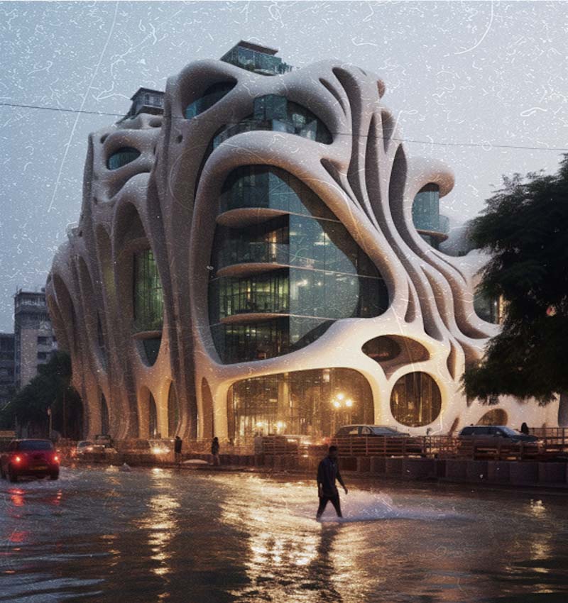 AI-generated futuristic nostalgia by Micheal Mareena reflects social and architectural dualities within india