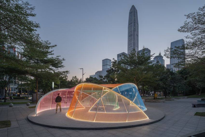 MARS studio's isle of light weaves an urban island of shifting light and color in shenzhen
