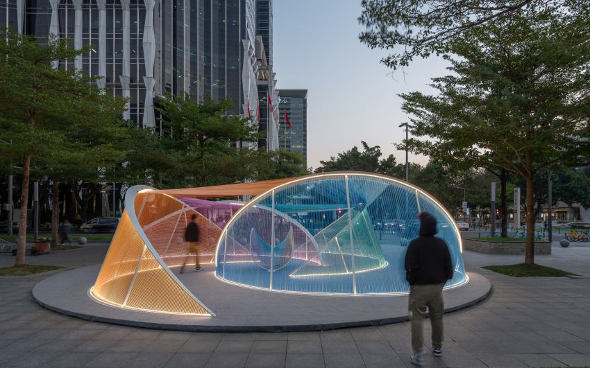MARS studio's isle of light weaves an urban island of shifting light and color in shenzhen