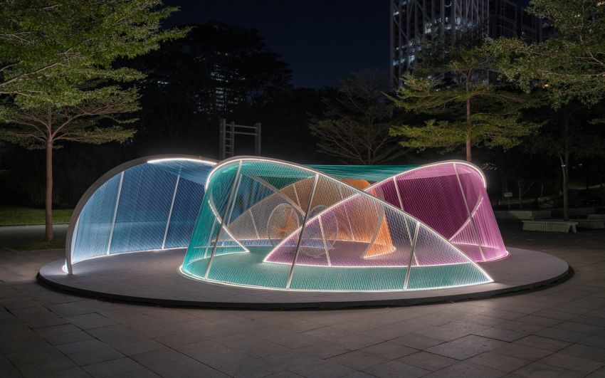 MARS studio's isle of light weaves an urban island of shifting light and color in shenzhen