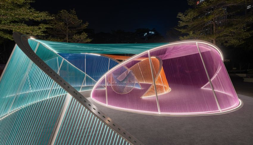 MARS studio's isle of light weaves an urban island of shifting light and color in shenzhen