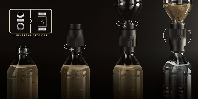 these 3D printed caps transform any bottle into a portable water filtration system  