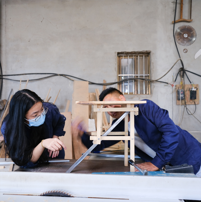 steel intersects meaningless chair's bamboo frame, recalling ancient chinese architecture - 3