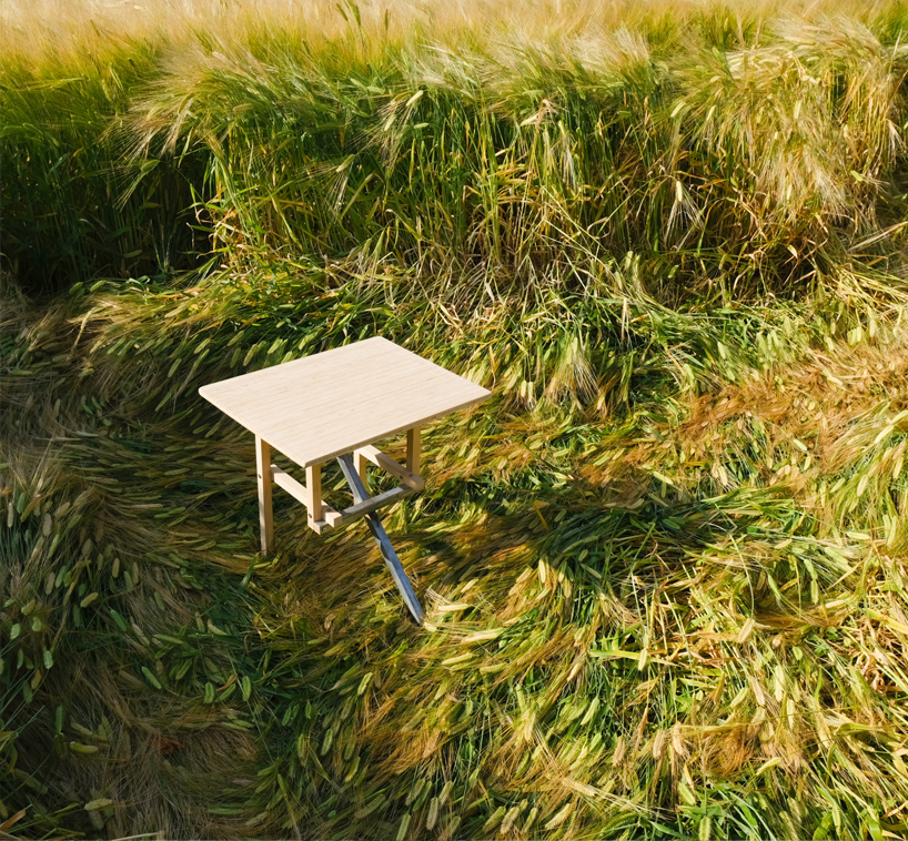 steel intersects meaningless chair's bamboo frame, evoking ancient chinese architecture