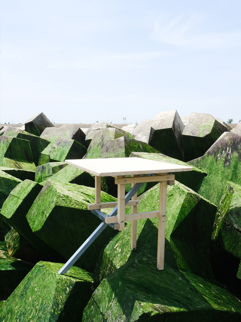 steel intersects meaningless chair's bamboo frame, evoking ancient chinese architecture