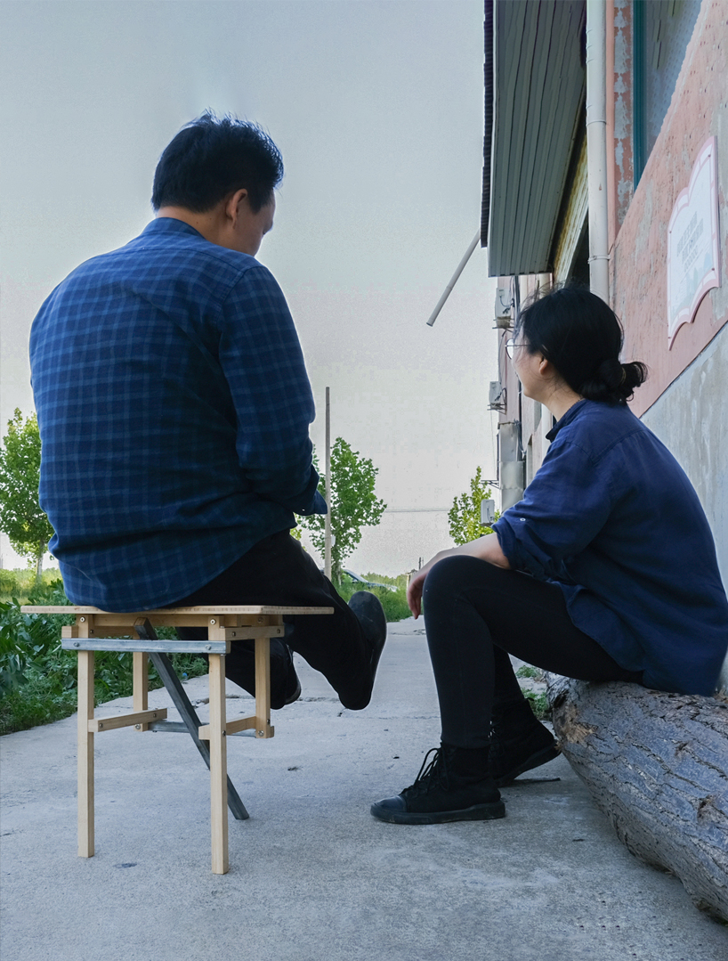 steel intersects meaningless chair's bamboo frame, recalling ancient chinese architecture - 2