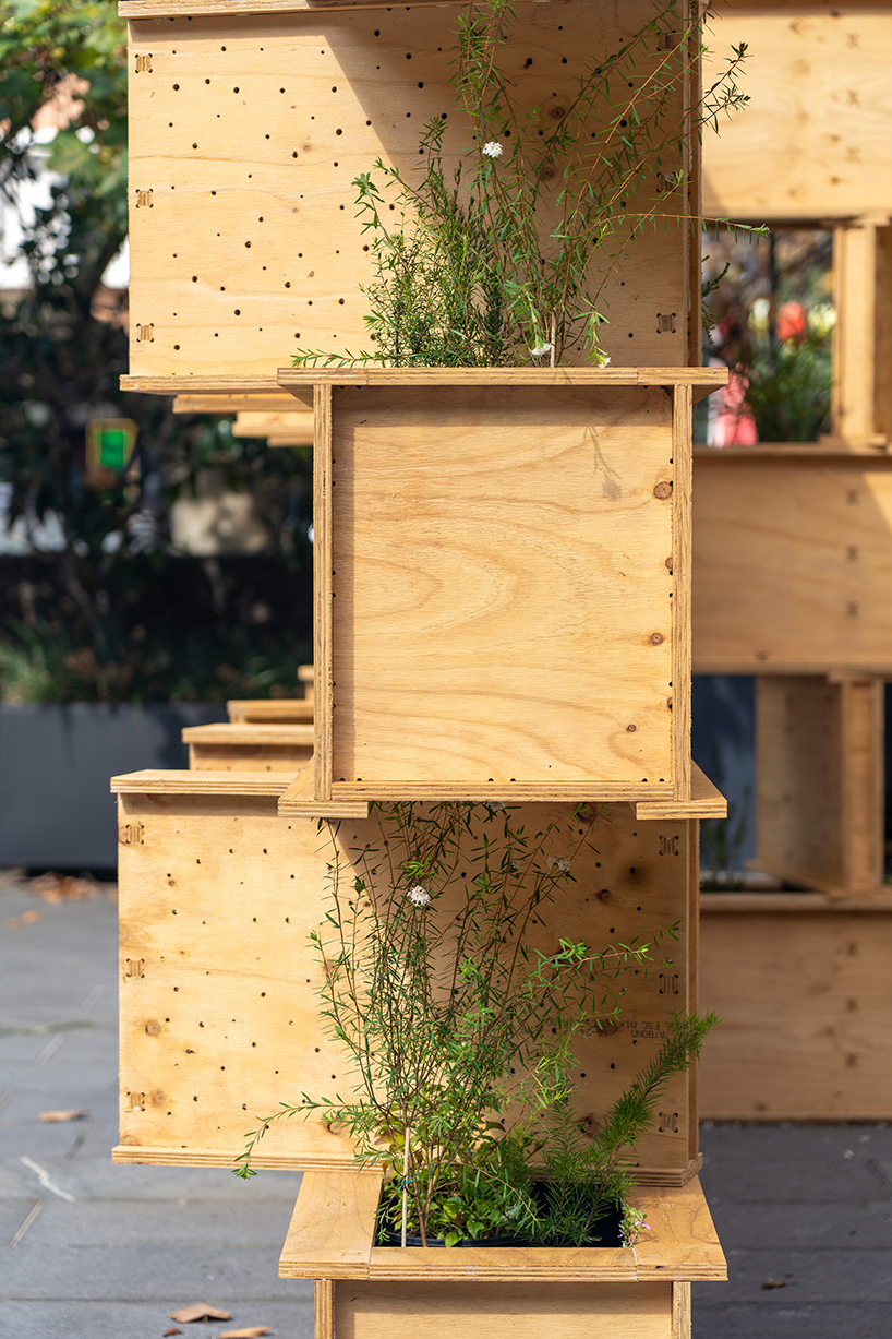 infra-architecture lab's shelter for plants and bees enhances urban pollination network