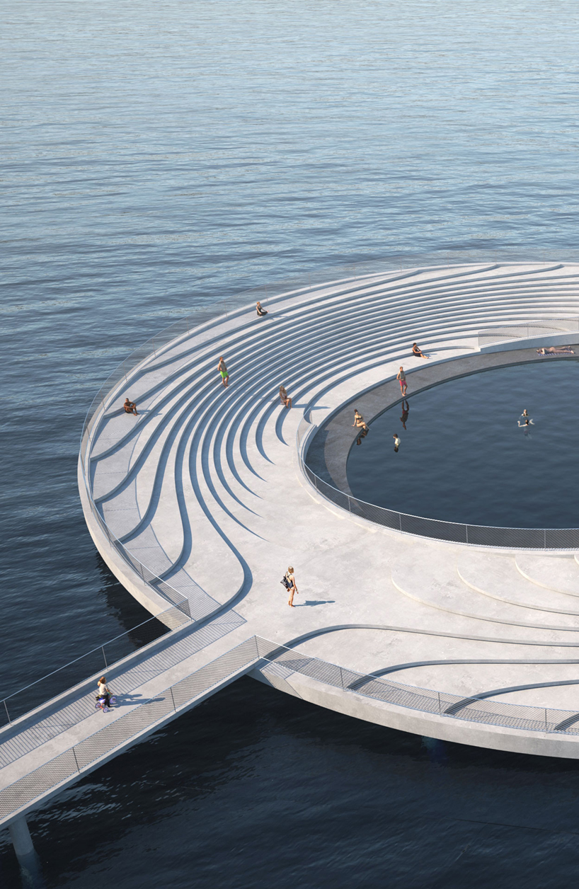 urban swimming pool in lisbon's river tagus doubles as amphitheater and solarium by x atelier & atelier baum