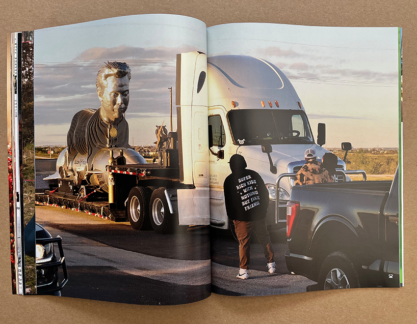 gigacities collectives' elon magazine's surreal imagery & investigative research uncover musk's media spectacles