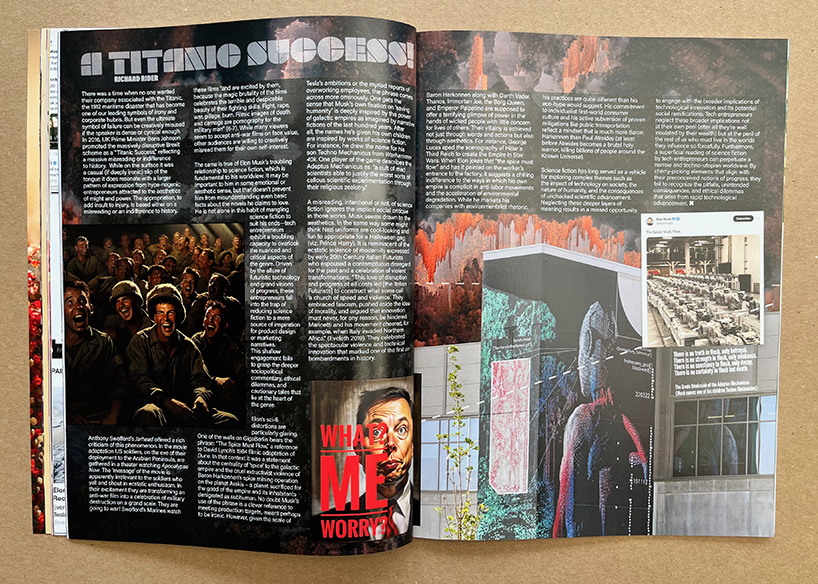 gigacities collectives' elon magazine's surreal imagery & investigative research uncover musk's media spectacles