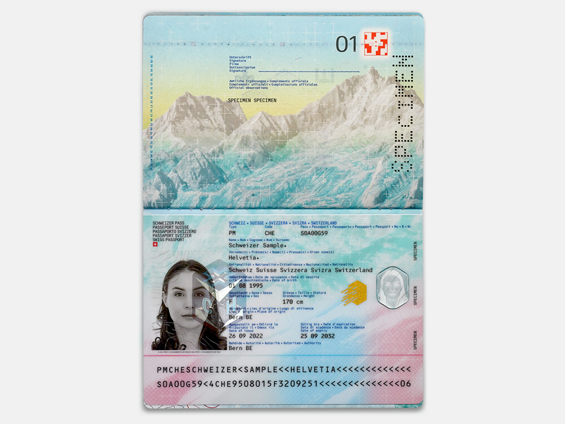 next-gen swiss passport by RETINAA illustrates nation's mountains, valleys, and monuments