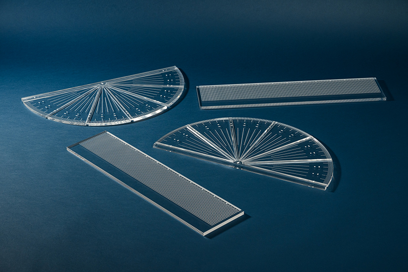 transparent measuring tools arrange floating orderly compositions by iyo hasegawa - 1