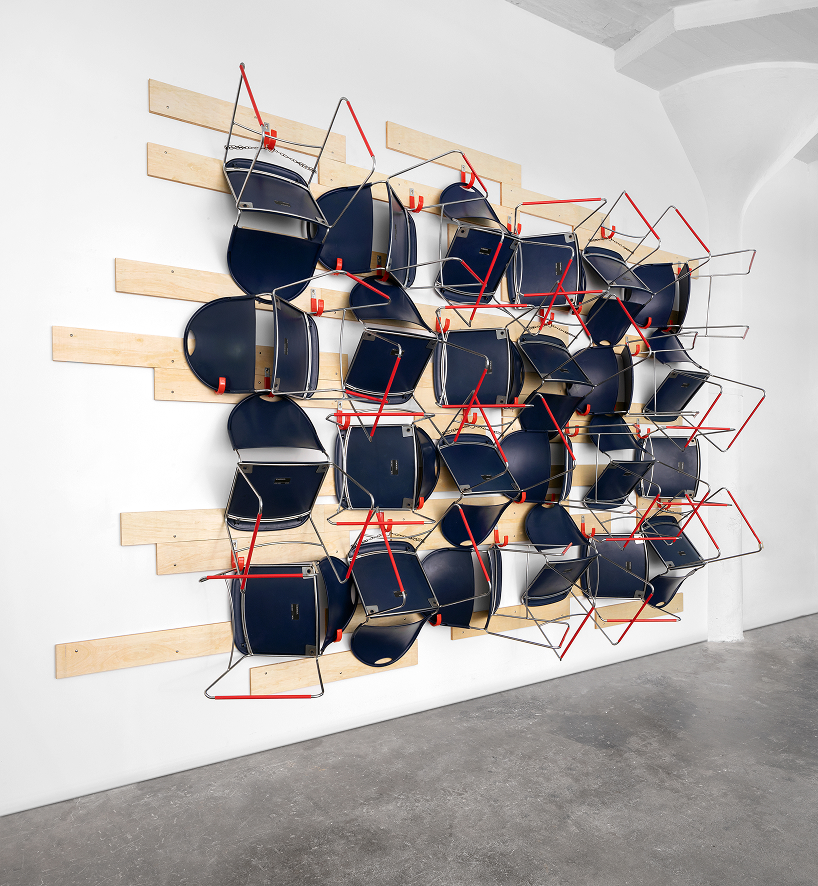 stackable mid-1990s haworth chairs become sound-diffusing acoustic installation - 2