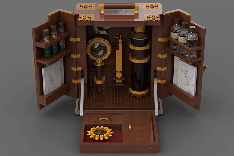 miniature LEGO tools compose a vintage portable field kit for botanical exploration - 2