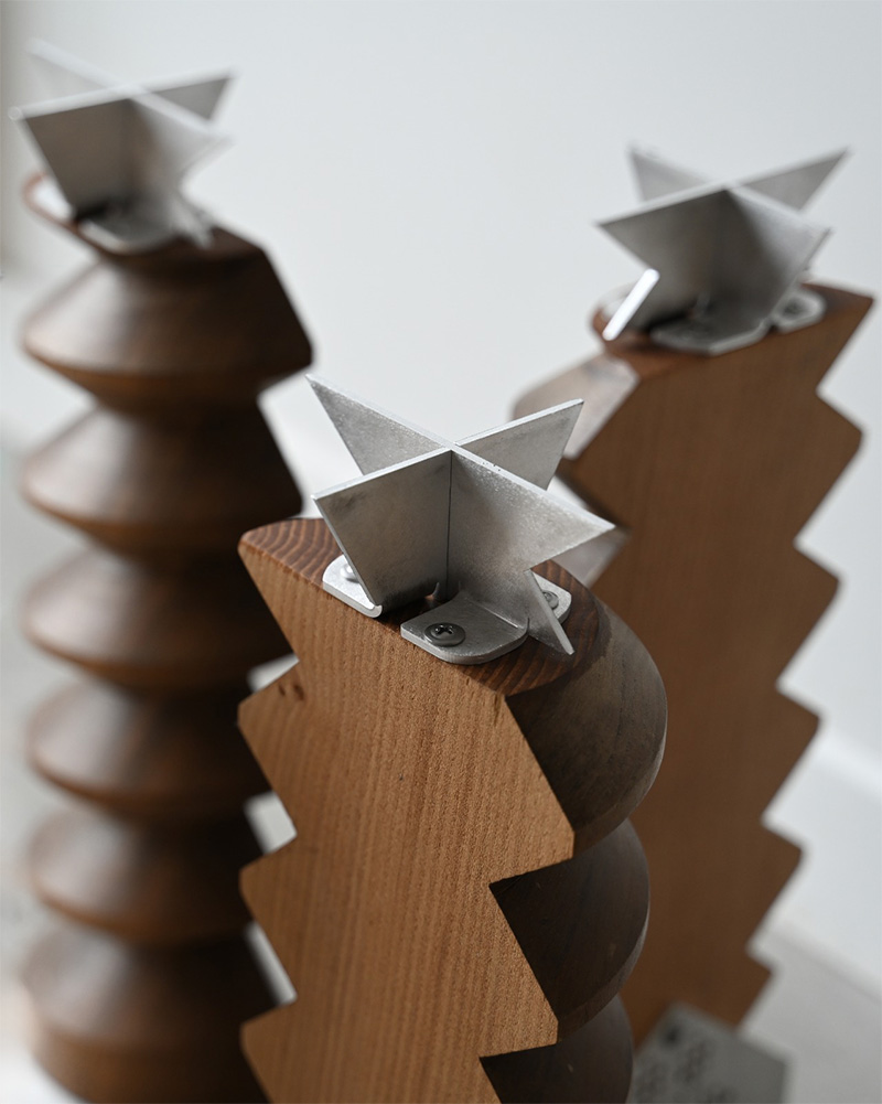 close-up of the helical wooden texture preserved from the original cider press
