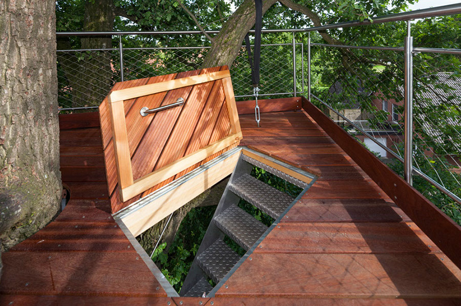 curving stair accesses treehouse halle by baumraum in germany