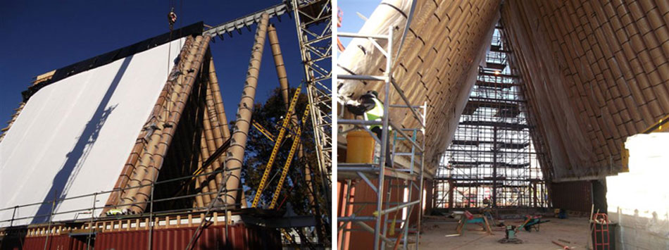 shigeru ban cardboard cathedral in christchurch construction
