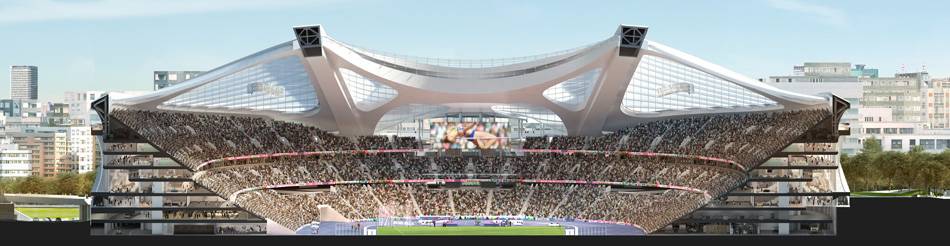 zaha hadid new national stadium tokyo 2020 presentation designboom