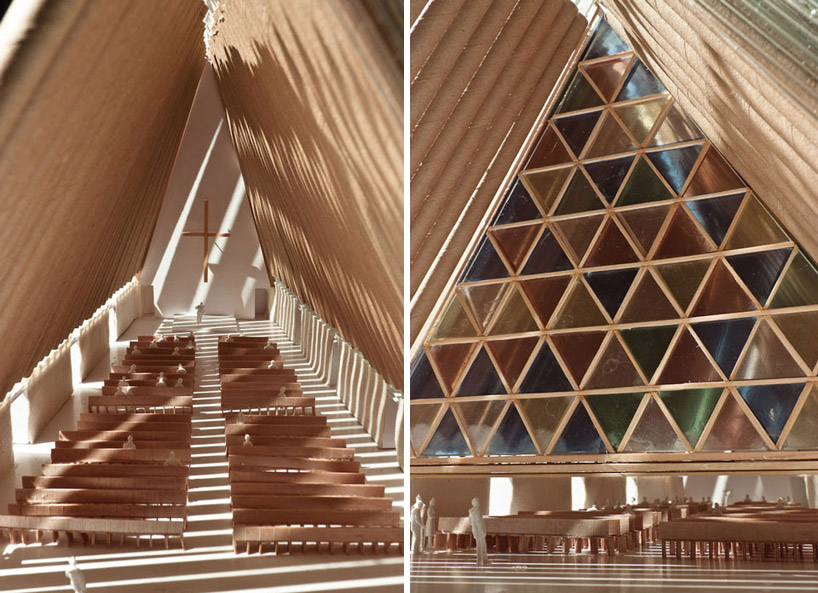 shigeru ban: christchurch NZ cardboard cathedral under construction