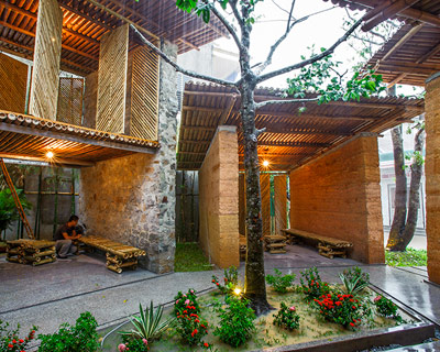 H&P architects: sustainable bamboo, earth and stone pavilion